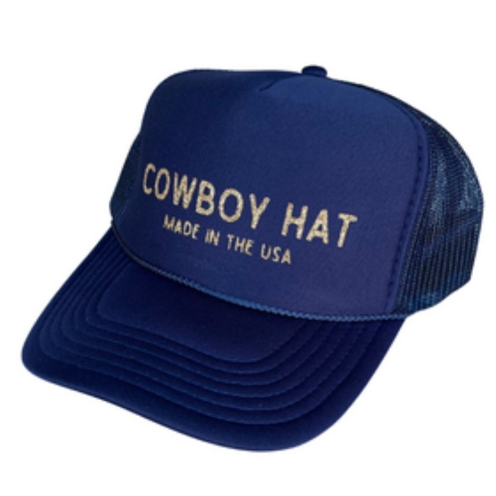 Cowboy Hat Made in the USA BRAND NEW Trucker Hat Snap Back - Navy & Gold Glitter
